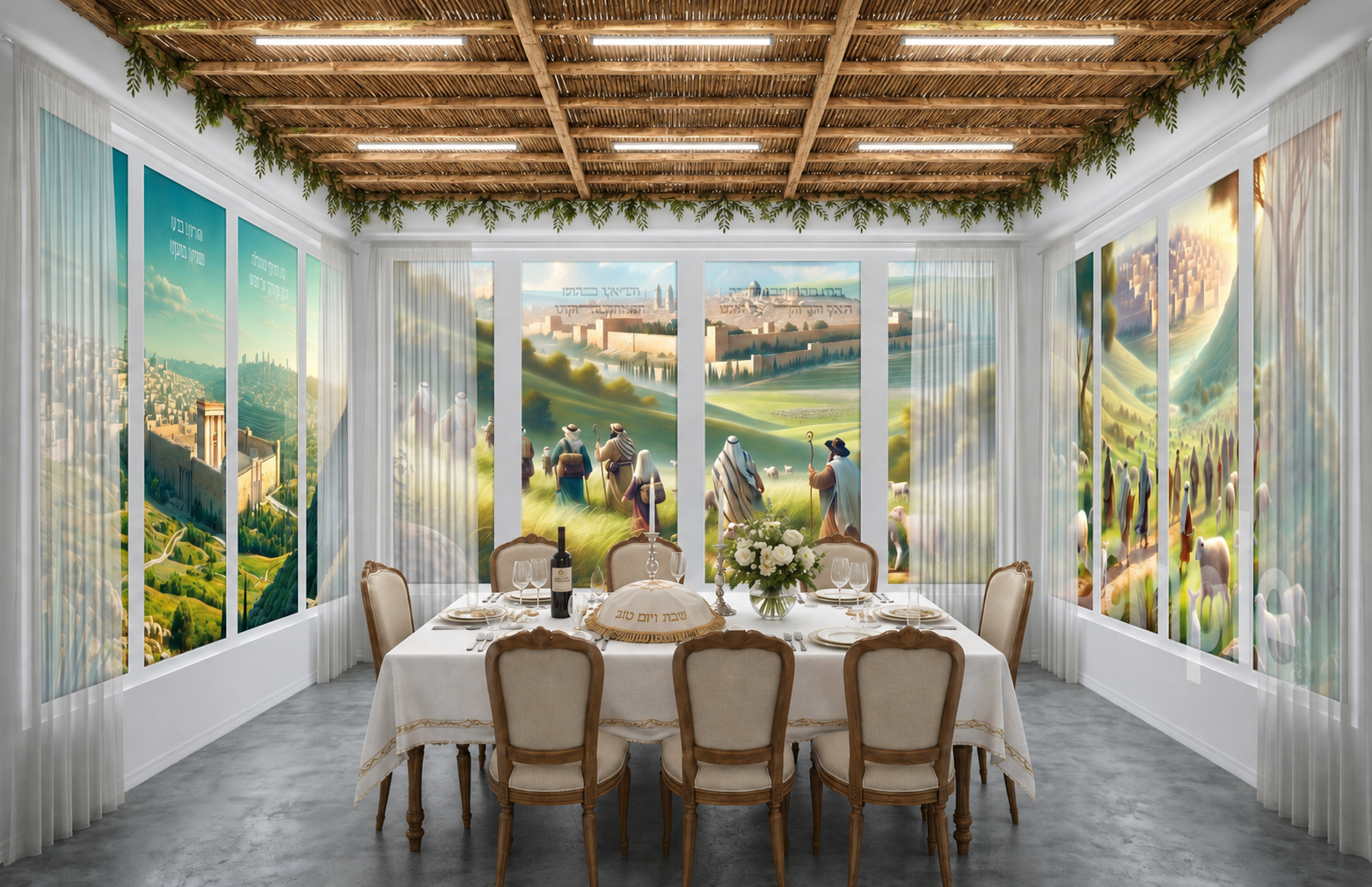 Three wall scenery covering a full sukkah